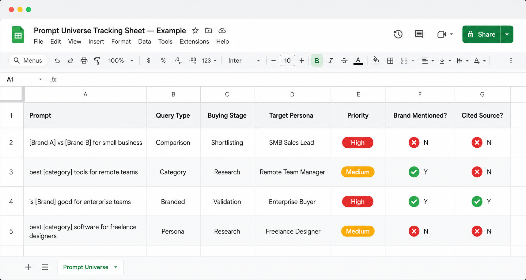 prompt universe tracking sheet example 